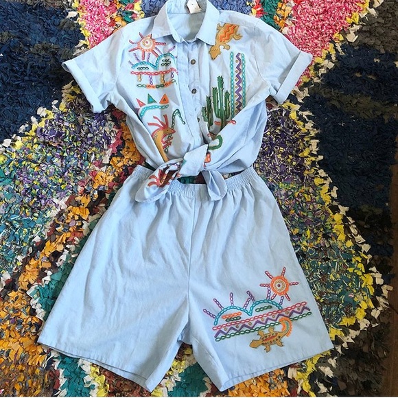 Vintage Pants - Vintage desert cactus 🌵☀️🦎 two piece shorts set